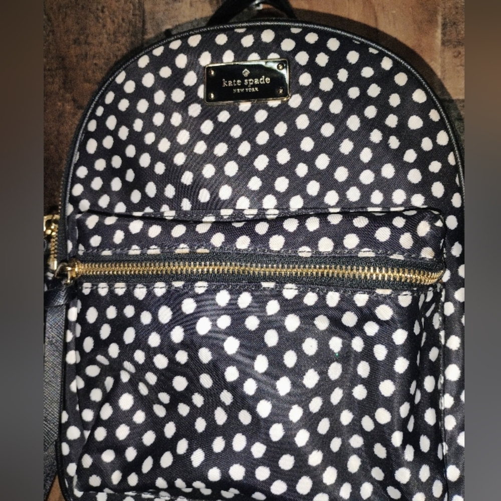 Kate Spade Polka Dot Small Nylon Mini Backpack travel black white - Picture 3 of 11